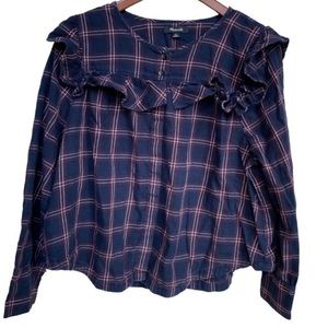 Madewell Plaid Ruffle-Yoke Flannel Shirt Size XL